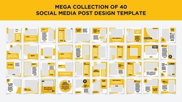 Mega collection social media post template set. Black and yellow background color with stripe line shape.