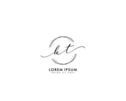 Initial letter KT Feminine logo beauty monogram and elegant logo design, handwriting logo of initial signature, wedding, fashion, floral and botanical with creative template vector