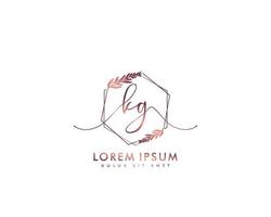 Initial letter KG Feminine logo beauty monogram and elegant logo design, handwriting logo of initial signature, wedding, fashion, floral and botanical with creative template vector