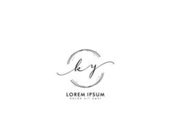 Initial letter KY Feminine logo beauty monogram and elegant logo design, handwriting logo of initial signature, wedding, fashion, floral and botanical with creative template vector