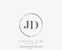 Initial letter JD Feminine logo beauty monogram and elegant logo design, handwriting logo of initial signature, wedding, fashion, floral and botanical with creative template vector