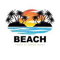 Coconut Tree And Beach Logo, Ocean Nature Landscape Design, Beach Icon Plant Vector