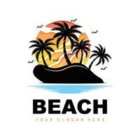 Coconut Tree And Beach Logo, Ocean Nature Landscape Design, Beach Icon Plant Vector