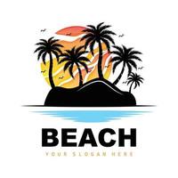 Coconut Tree And Beach Logo, Ocean Nature Landscape Design, Beach Icon Plant Vector