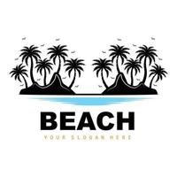 Coconut Tree And Beach Logo, Ocean Nature Landscape Design, Beach Icon Plant Vector