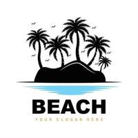 Coconut Tree And Beach Logo, Ocean Nature Landscape Design, Beach Icon Plant Vector