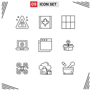 Outline Pack of 9 Universal Symbols of solution business computer box apps Editable Vector Design Elements
