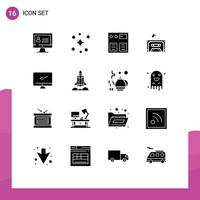 User Interface Pack of 16 Basic Solid Glyphs of pc device pay monitor tape Editable Vector Design Elements