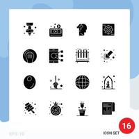 Group of 16 Modern Solid Glyphs Set for athletics box depression setting sad Editable Vector Design Elements