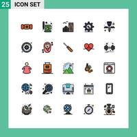 Filled line Flat Color Pack of 25 Universal Symbols of key chain equipment print setting earth Editable Vector Design Elements