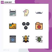 Set of 9 Modern UI Icons Symbols Signs for friends pass hipster identity card Editable Vector Design Elements