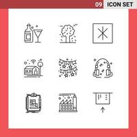 Group of 9 Outlines Signs and Symbols for red bow scandinavia wifi home Editable Vector Design Elements