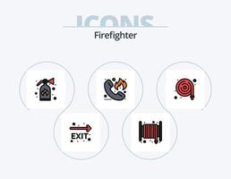 Firefighter Line Filled Icon Pack 5 Icon Design. tool. fire. place. bucket. fireman vector