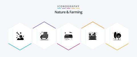 Nature And Farming 25 Glyph icon pack including farm. agriculture. farming. harvest. farming vector