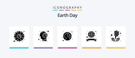Earth Day Glyph 5 Icon Pack Including bulb. badge. world. ribbon. world. Creative Icons Design vector