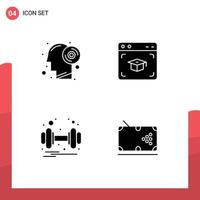 4 User Interface Solid Glyph Pack of modern Signs and Symbols of disc gym productivity education health Editable Vector Design Elements