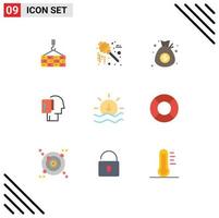 Mobile Interface Flat Color Set of 9 Pictograms of sun note bag list begin Editable Vector Design Elements