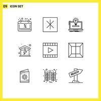 Set of 9 Vector Outlines on Grid for media player energy solution house electric Editable Vector Design Elements