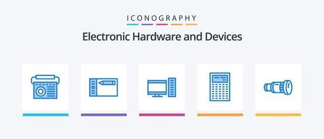 Devices Blue 5 Icon Pack Including camcorder. math. computer. device. calculate. Creative Icons Design vector