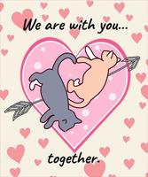estamos contigo juntos. ilustración vectorial de un par de gatos enamorados sobre un fondo con corazones. dibujos para tarjetas, postales, saludos y carteles. vector