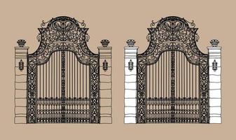 puerta de metal frente al castillo vector