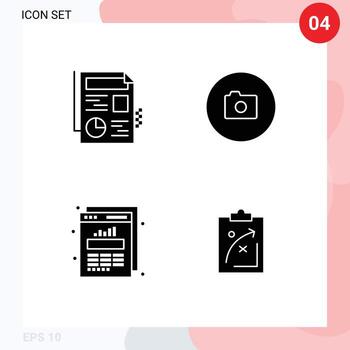 paquete de líneas vectoriales editables de 4 glifos sólidos simples del plan de interfaz de usuario de la cámara del gráfico del documento elementos de diseño vectorial editables vector