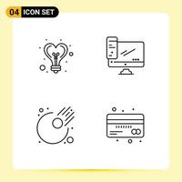 4 Creative Icons Modern Signs and Symbols of bulb asteroid heart device meteor Editable Vector Design Elements