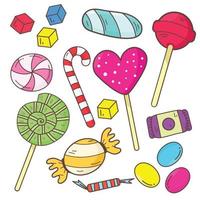 colección de dulces en estilo lindo dibujado a mano. vector