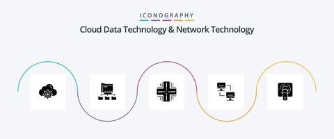 tecnología de datos en la nube y paquete de iconos de glifo 5 de tecnología de red que incluye el dedo. informática. informática. red. servidor vector