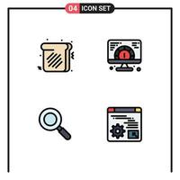 Set of 4 Modern UI Icons Symbols Signs for toast find speed serving digital Editable Vector Design Elements