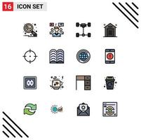 Modern Set of 16 Flat Color Filled Lines Pictograph of storehouse shopping video e commerce chassis Editable Creative Vector Design Elements