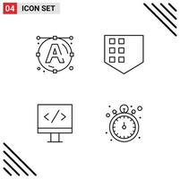 Line Pack of 4 Universal Symbols of font pocket watch protect computer timer Editable Vector Design Elements