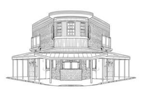 City store frontal view. Vector line art illustration