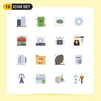 Flat Color Pack of 16 Universal Symbols of store market store control market setting Editable Pack of Creative Vector Design Elements