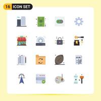 Flat Color Pack of 16 Universal Symbols of store market store control market setting Editable Pack of Creative Vector Design Elements