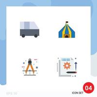 Set of 4 Modern UI Icons Symbols Signs for delivery van compass passenger van circus tool Editable Vector Design Elements