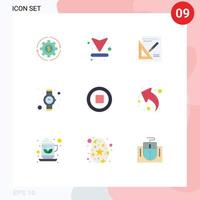 Mobile Interface Flat Color Set of 9 Pictograms of watch hand watch arrows success layout Editable Vector Design Elements