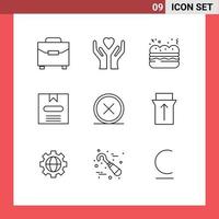 Set of 9 Vector Outlines on Grid for delete close fast food circle e Editable Vector Design Elements