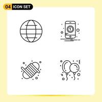 4 Universal Line Signs Symbols of globe equipment world one yarn Editable Vector Design Elements