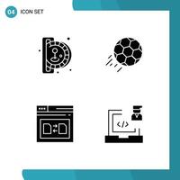 Group of 4 Solid Glyphs Signs and Symbols for insert coin page play ball web Editable Vector Design Elements