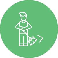 Man Sweeping Floor Line Circle Background Icon vector