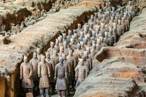 Excavated sculptures statues of the terracota army soldiers of Qin Shi Huang emperor, Xian, Shaanxi, China photo