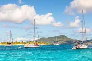 Turquoise sea and anchored yachts at Sandy beach island, near Carriacou island, Grenada, Caribbean sea photo