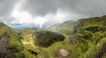 La Soufriere volcano crater panorama with tuff cone hidden in green, Saint Vincent and the Grenadines photo