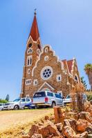 Luteran Christ Church and road with cars in front, Windhoek, Namibia photo