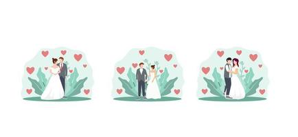 ilustración de diseño de boda de paquete plano vector