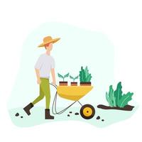 Gardening people spring. flat vector concept illustration men, doing hobby garden work.Spring gardening concept