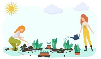 Gardening people set, spring.flat vector concept illustration of diverse people -men and women, doing hobby garden work.Spring gardening concept