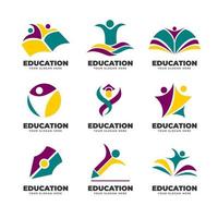 Abstract People Education Logo Collection Template Pack, Abstract School Logo with Teamwork, book and pen object for business branding. Vector Illustration