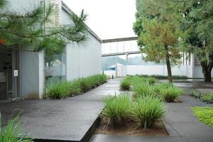 flower museum, natural garden landscape with concrete floor and bridge across photo